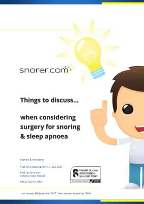 Front cover of the Information Guide "Things to discuss when considering surgery for snoring and sleep apnoea"
